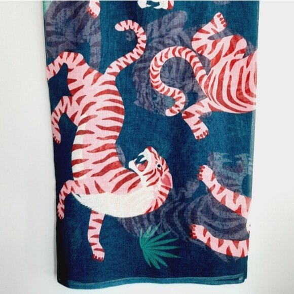 SOCIETY6 Night Race Pink Tiger Sheer Curtain Panel Window Long Light Blue - Picture 4 of 10